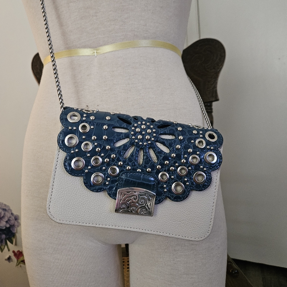 Brighton 3in1 Snap Leather Convertible Small Silver Chain Crossbody Women EUC - Picture 4 of 11